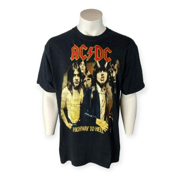 Vintage 90s ACDC Highway to Hell TShirt XL Crewneck Embroidered Double Sided Tee - Picture 1 of 16